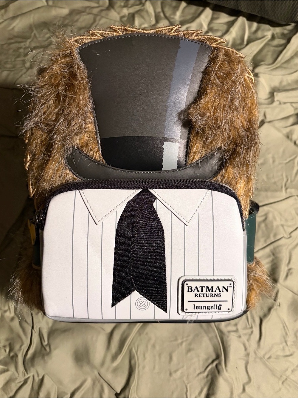 Loungefly Batman Returns Faux Fur Top Hat Mini Backpack in Brown, Black, White
